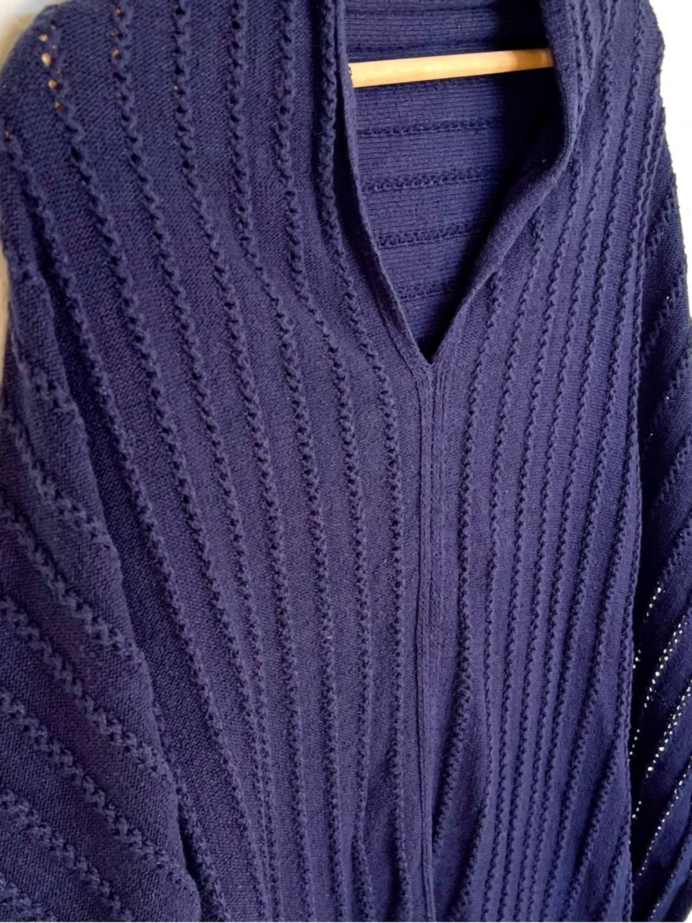 J. Jill Cape Womens One Size Blue Silk Blend Open Knit V-Neck Poncho Sweater